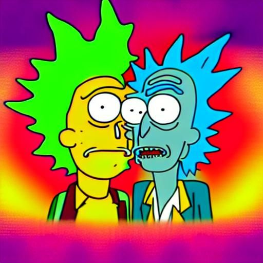 Psychedelic In a dimension reeking of pickle and booze,
Rick and Morty, a chaotically boozy duo.
Morty, with hiccups, a ...
