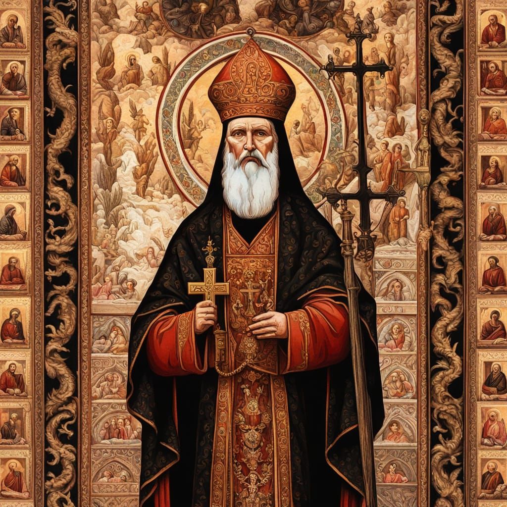 Majestic Orthodox Bishop with Dragons in Byzantine Style