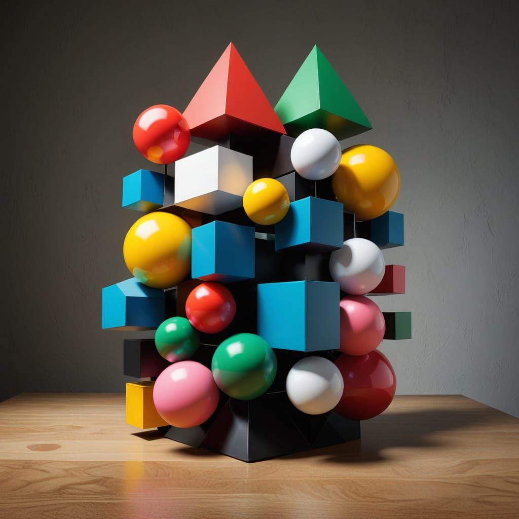 Vibrant Geometric Sculpture with Triadic Colors