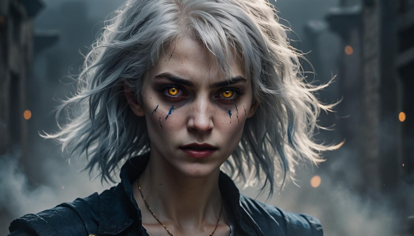 Hyper-Realistic Vampire Portrait in Dark Blues and Greys