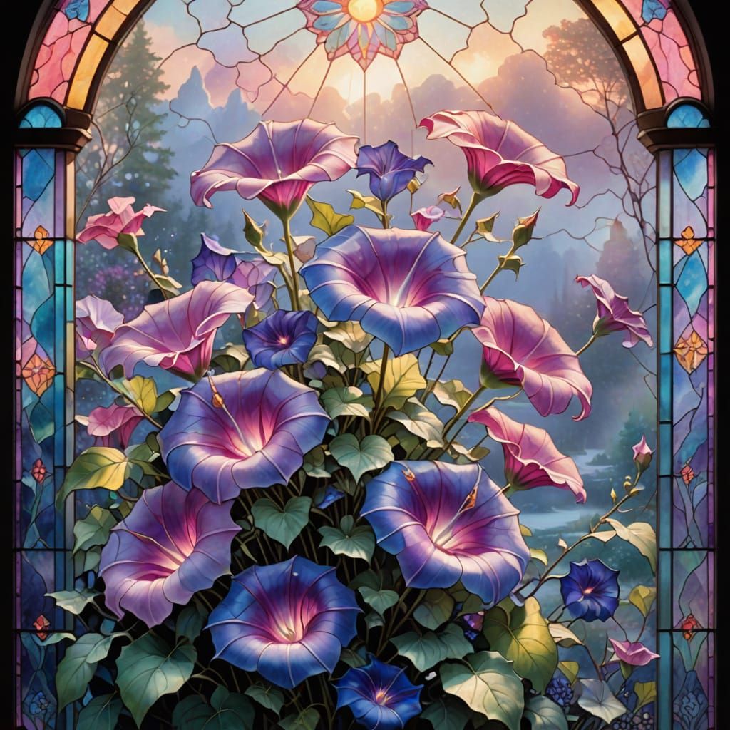 Ethereal Stained Glass Morning Glory Window
