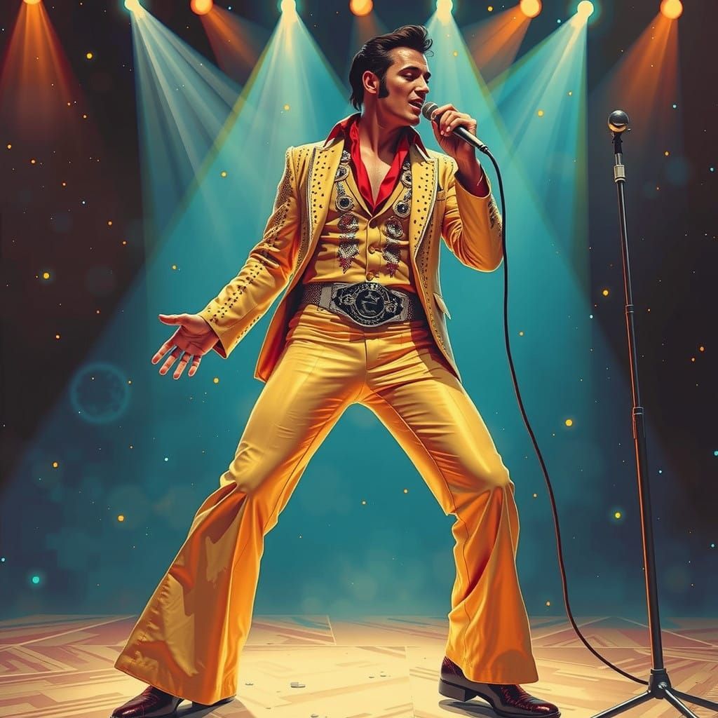 Elvis Presley Rocks Vintage Stage in Classic 1950s Style