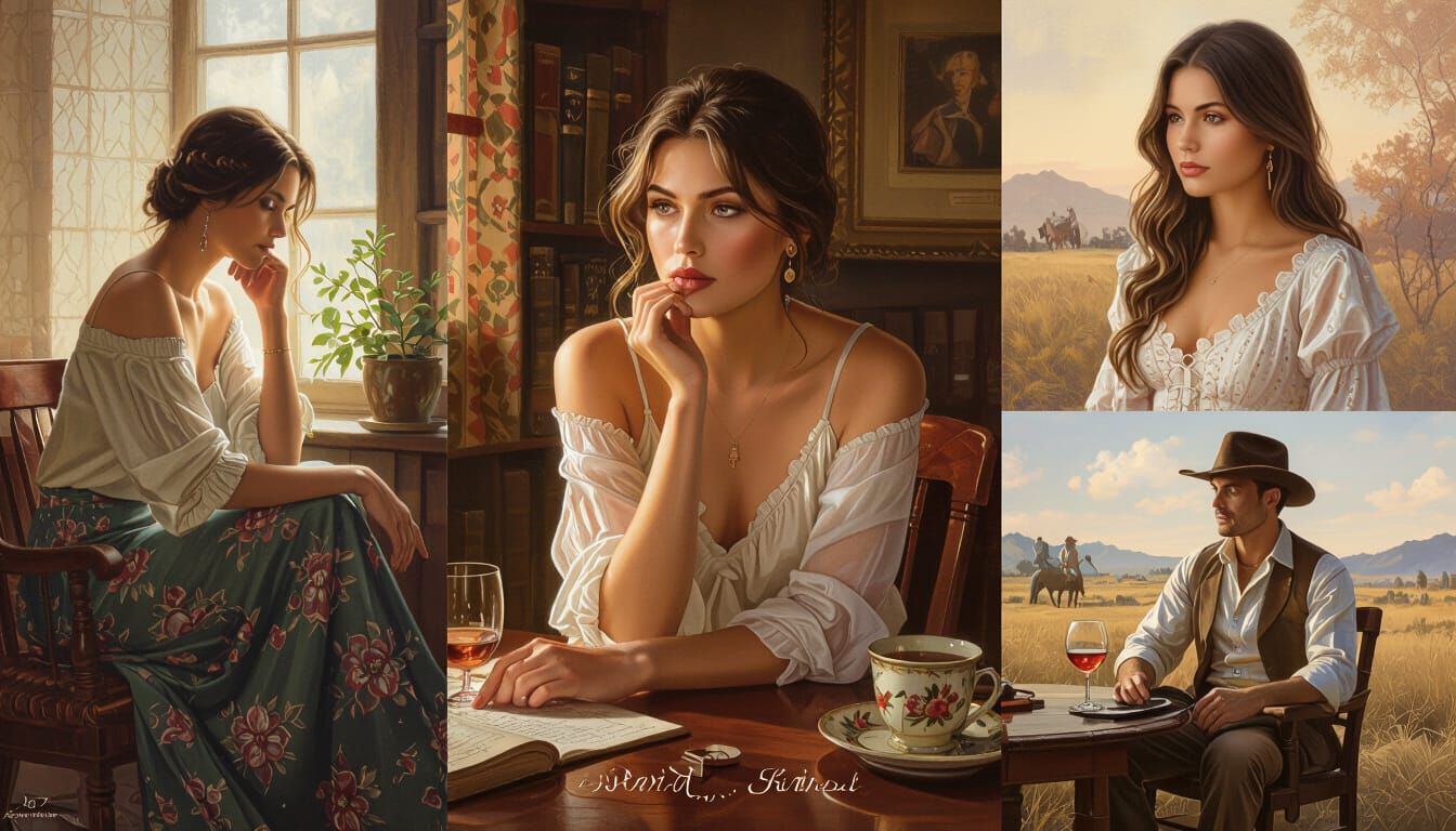 Romantic Realism Portrait of Woman in Red Lace