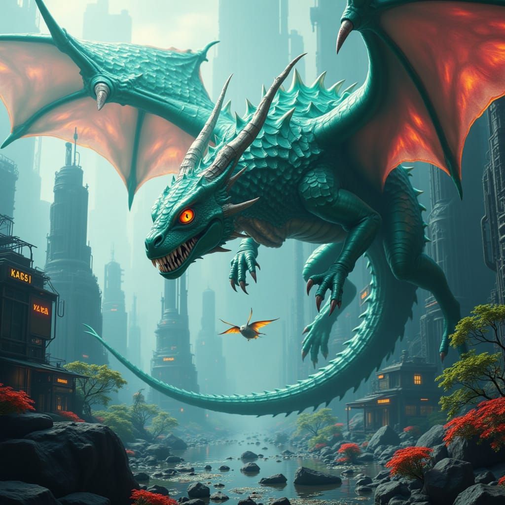 Majestic Dragon Soaring in a Mystical Realm