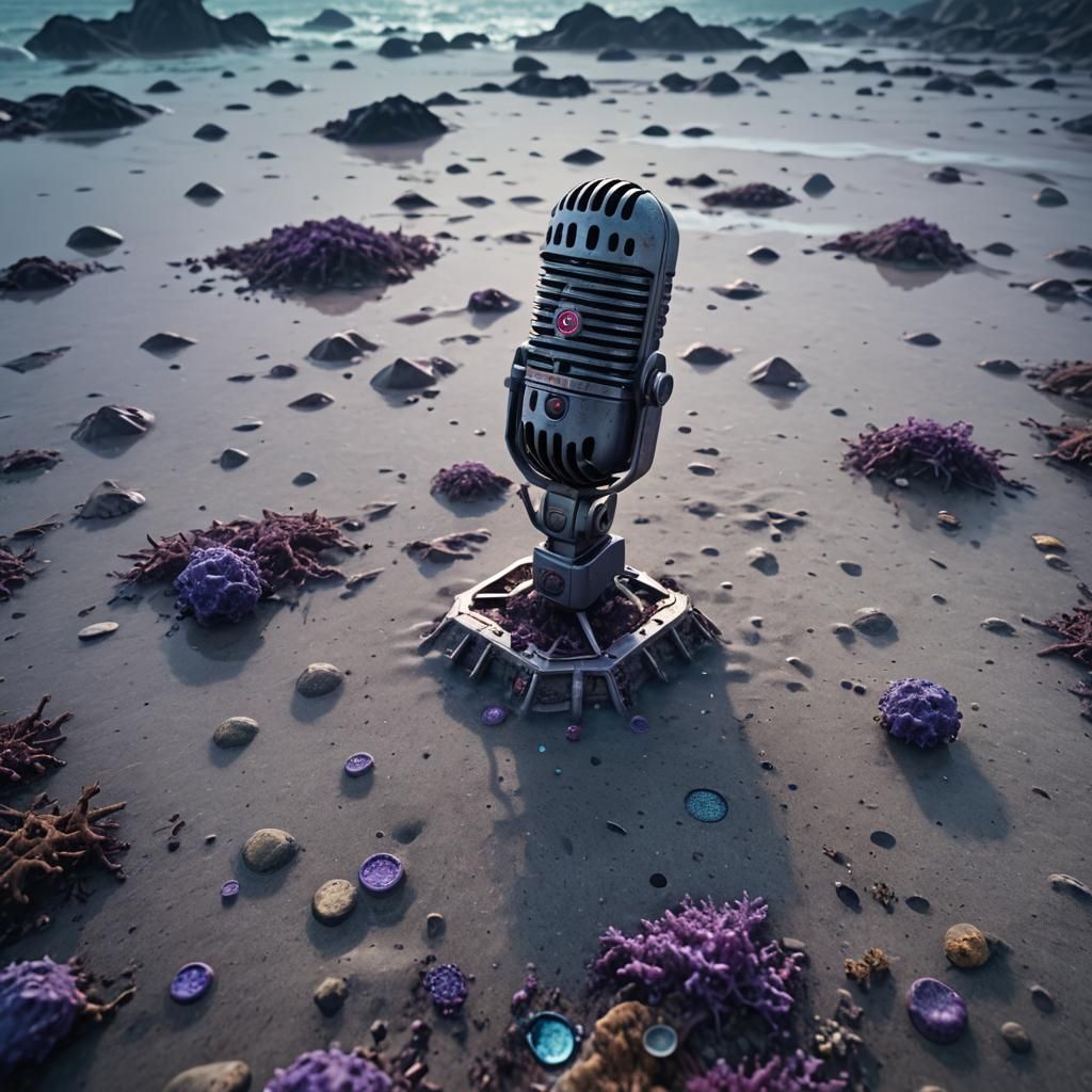 Abandoned Microphone on Ocean Floor in Gritty Sci-Fi