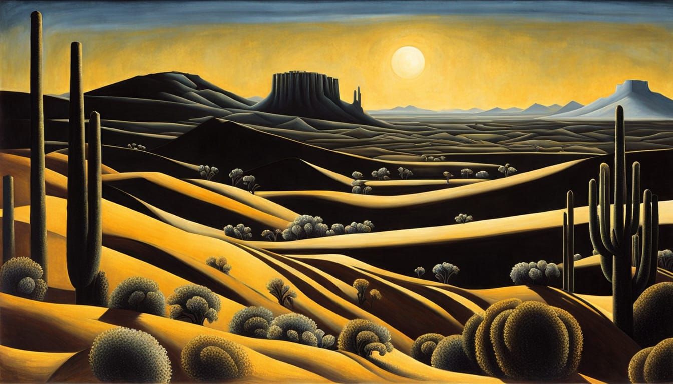 Surrealist Oil Painting of Desert Landscape