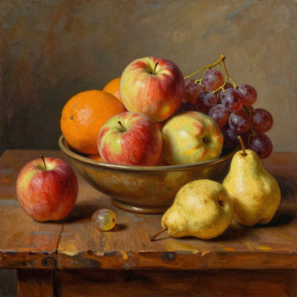 Vibrant Fruit Still Life Oil Painting