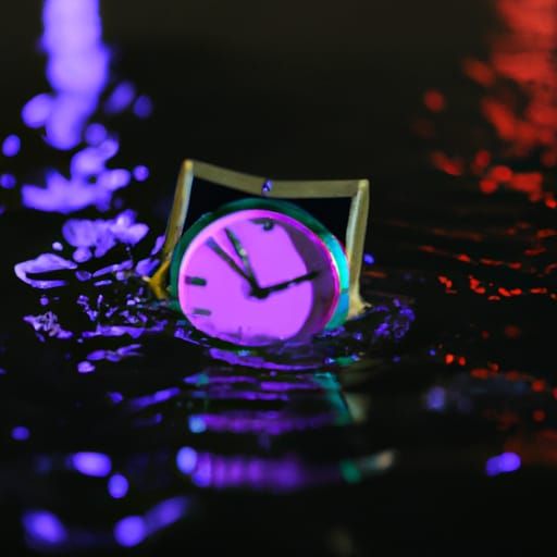 Clock Submerged in Water: Night Photography