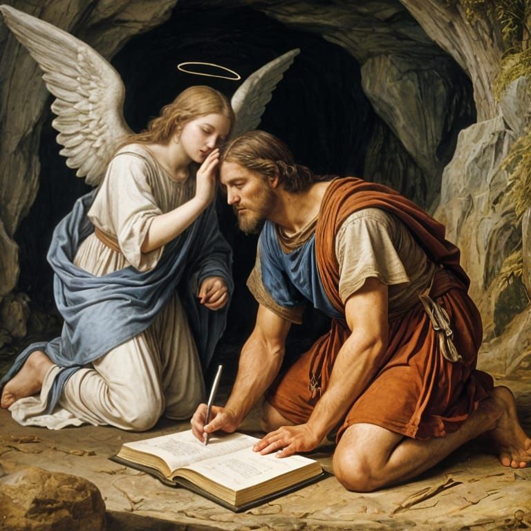 Angel Whispers Divine Message to Mortal Scribe