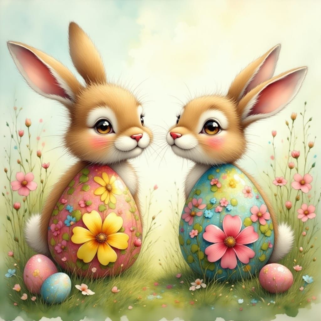 Whimsical Easter Egg Friends in a Springtime Meadow