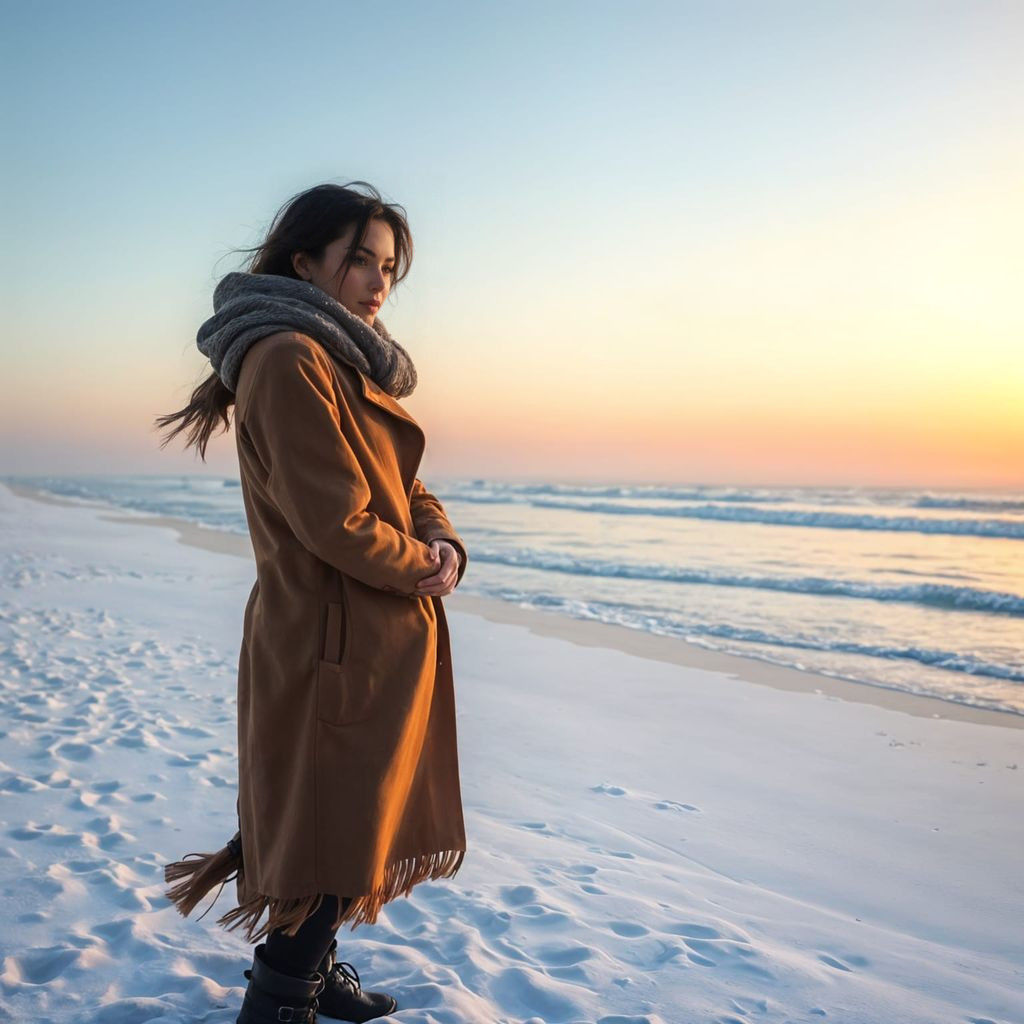 Surreal Winter Beach Scene in Frosty Landscape