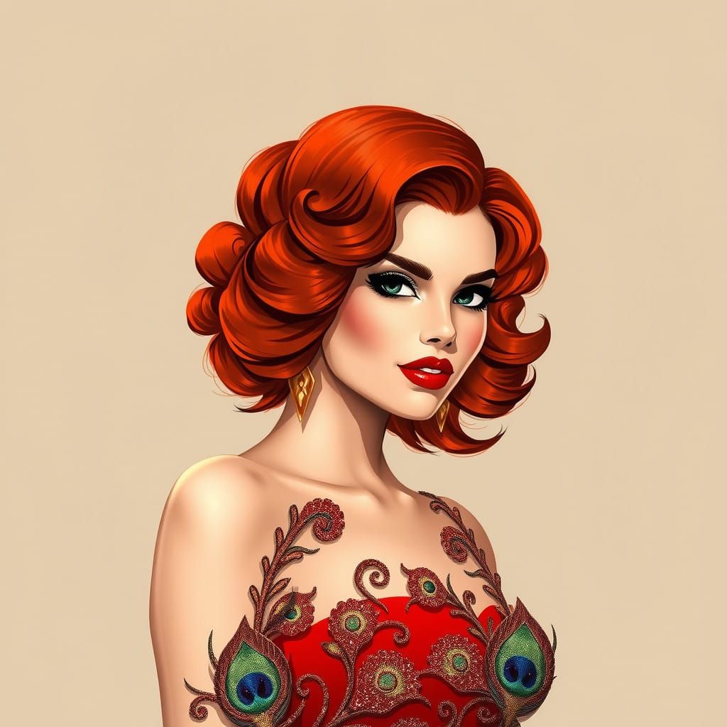 Glamorous Lady in Sparkling Peacock Embroidery