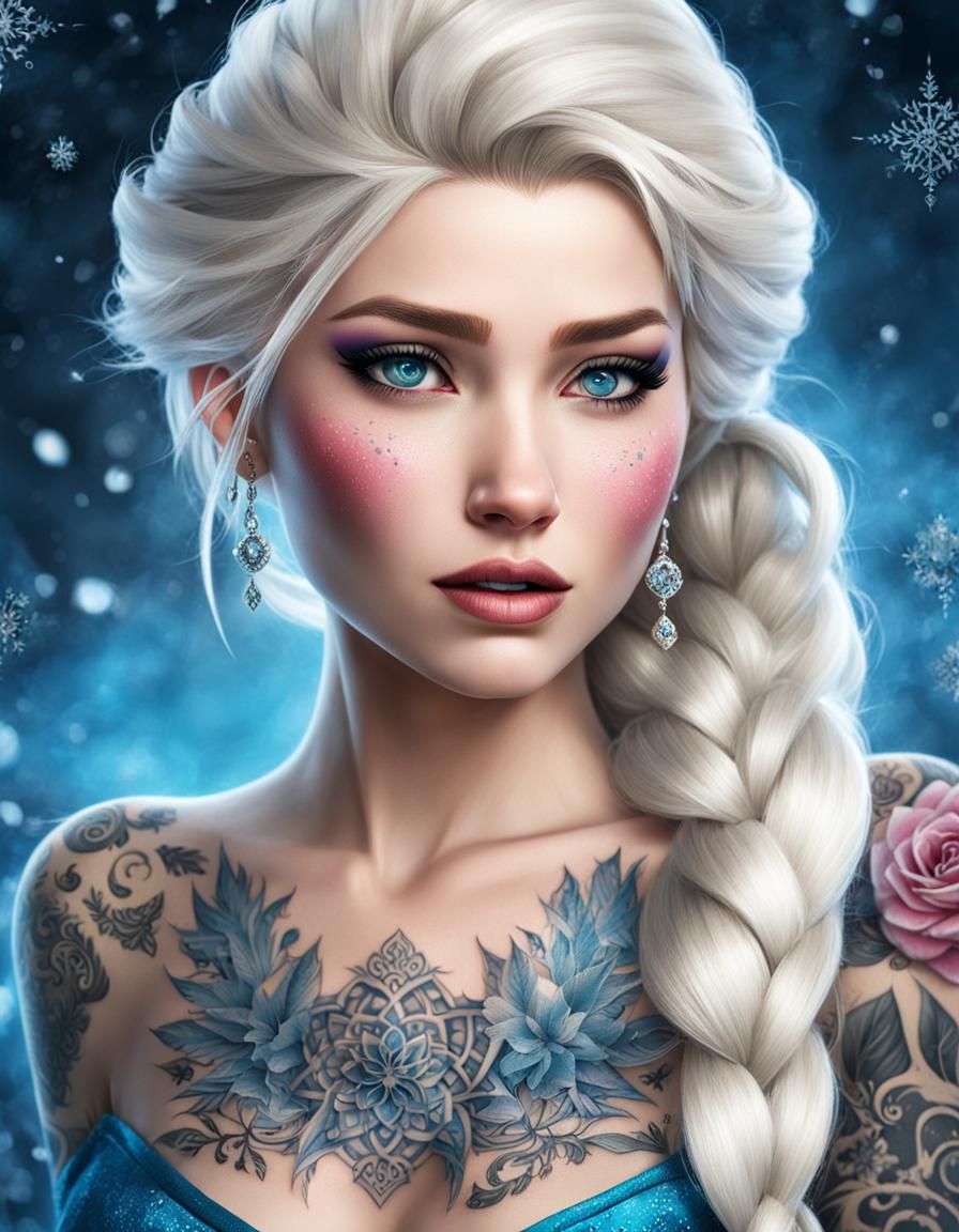 Elsa from Frozen with Tattoos: Metalcore Reimagining