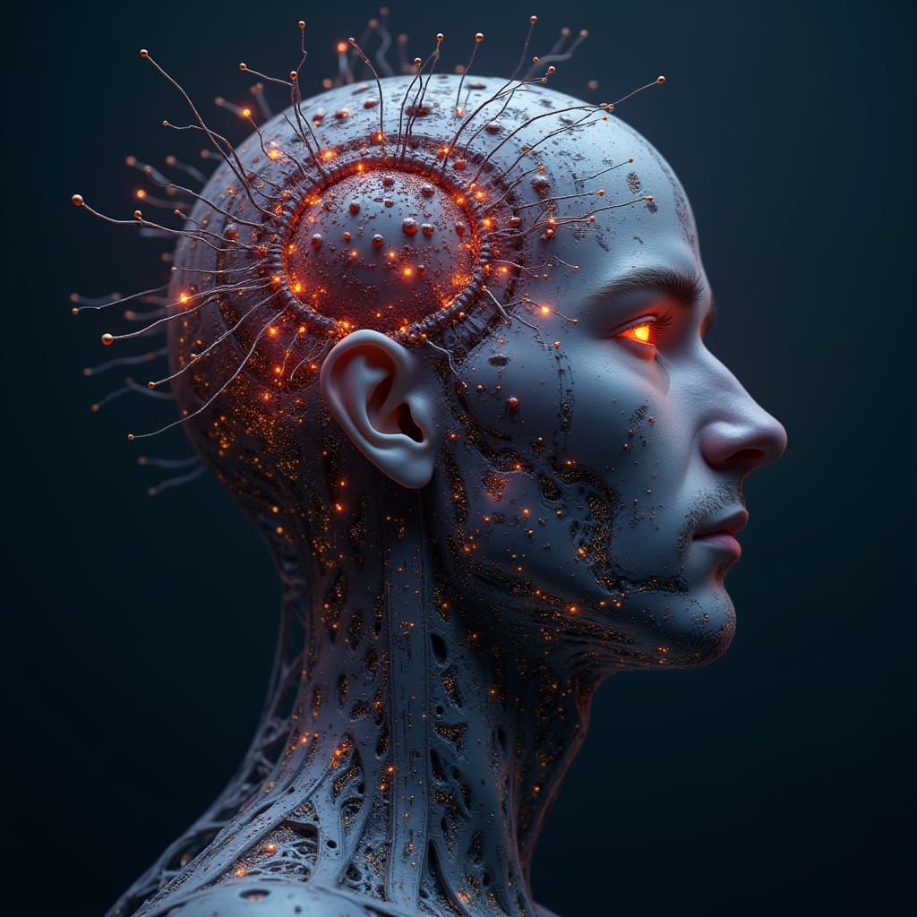Hyperrealistic Portrait of a Man Connected to a Generative A...