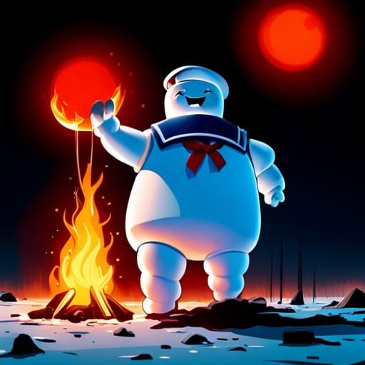Stay Puft Invades Campsite: Studio Ghibli Style