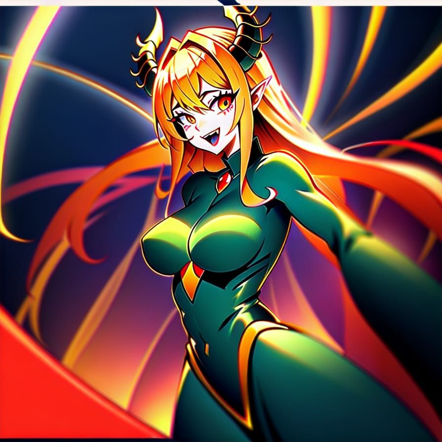 Laughing Anime Demon Lady in Vibrant Manga Style