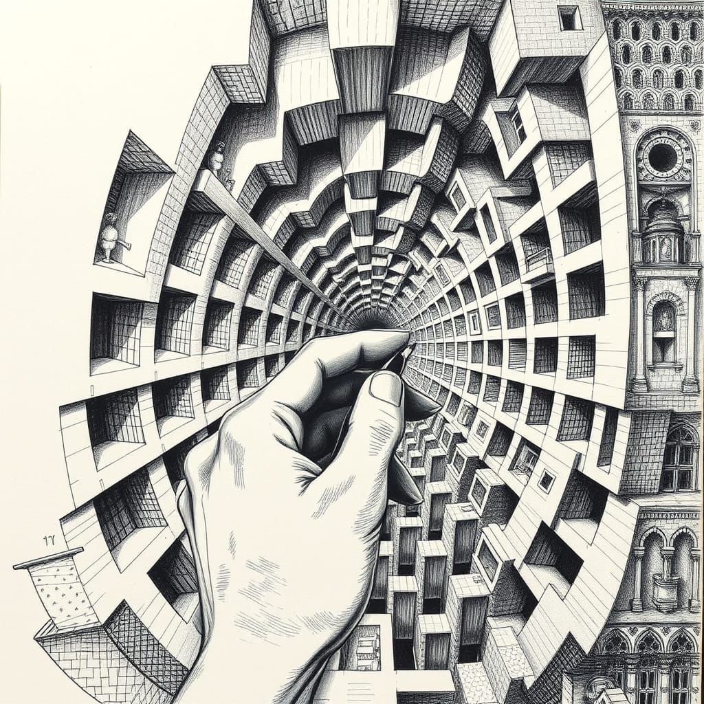 Impossible Recursive Hand Drawing by AI