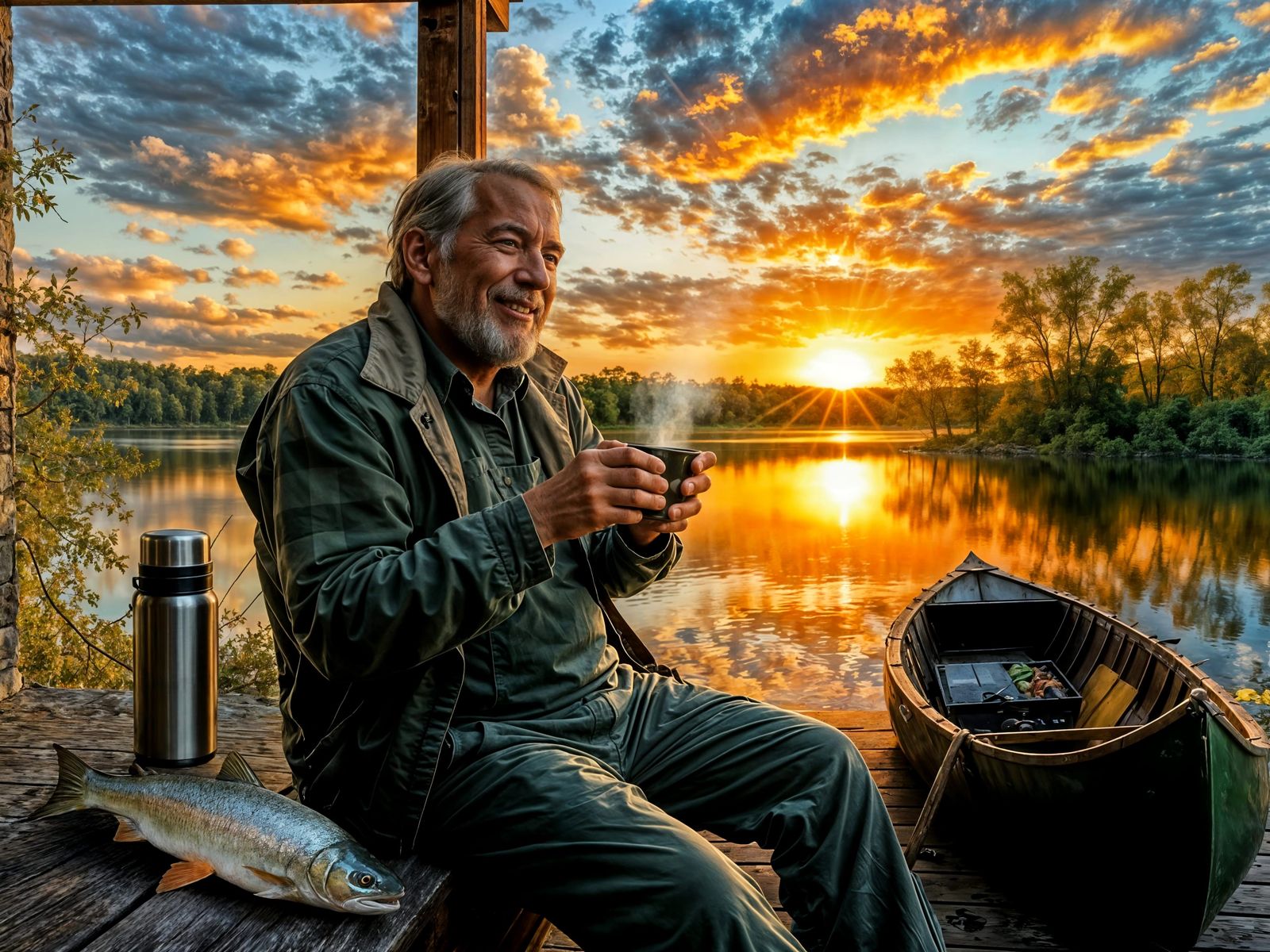 Fisherman's Sunset Serenity Oil Painting