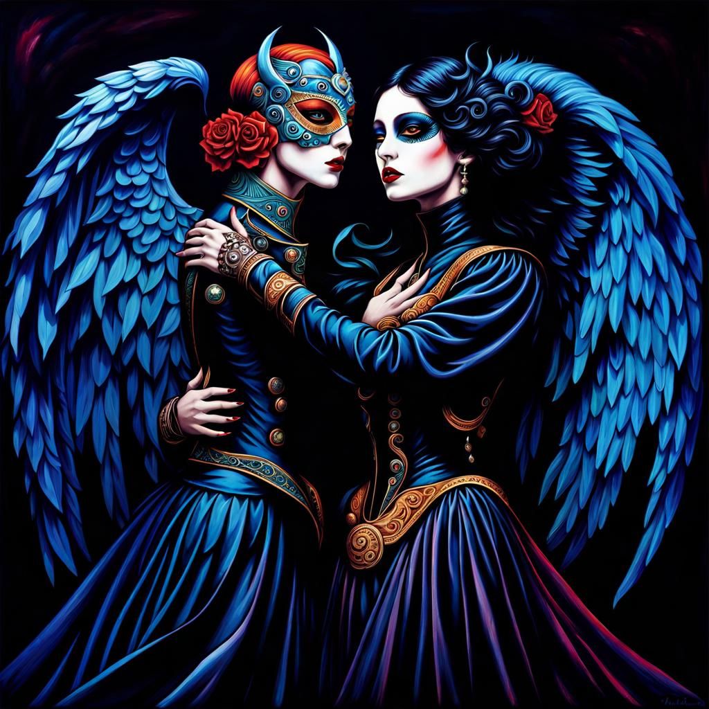 Emo Vampire Couple Dancing, Gothic Surrealist Art