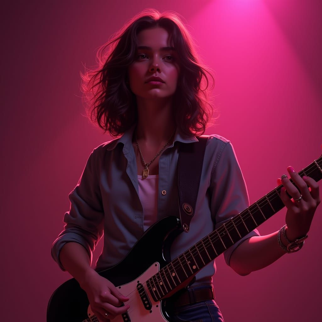 Surreal Pop Princess Rocks Out with Fender Guitar