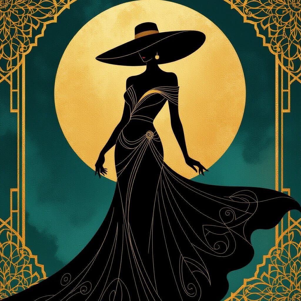 Art Deco Silhouette in Gold and Teal