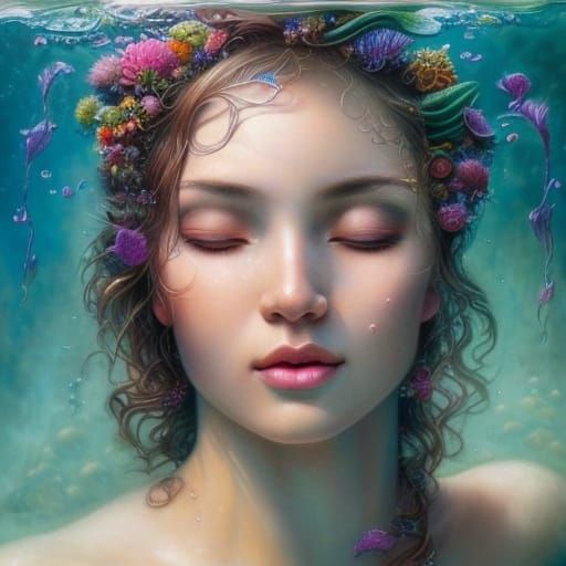 Underwater Portrait of Woman in Hyperrealistic Style