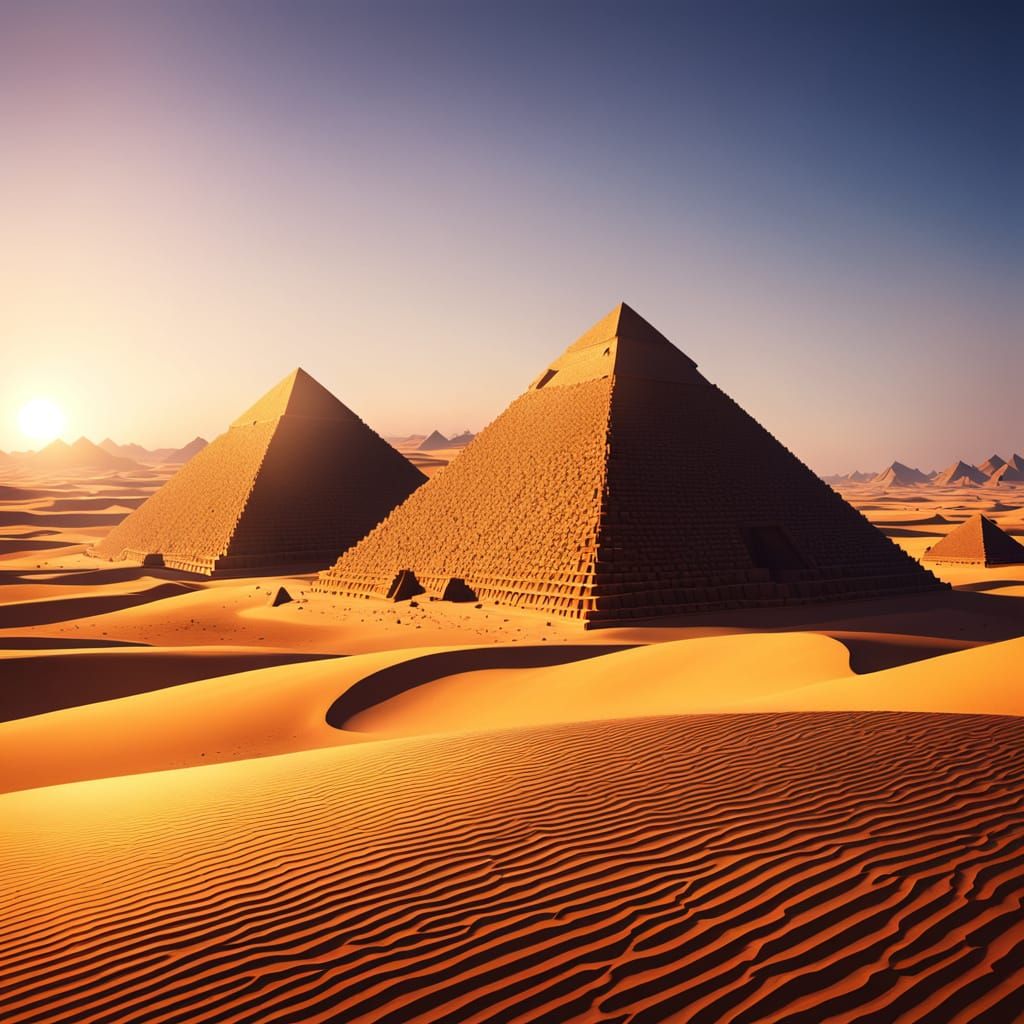Majestic Desert Pyramids Soar in Vibrant Triadic Colors
