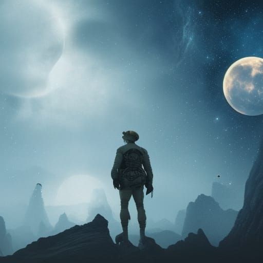 Epic Man in the Moon Digital Matte Painting