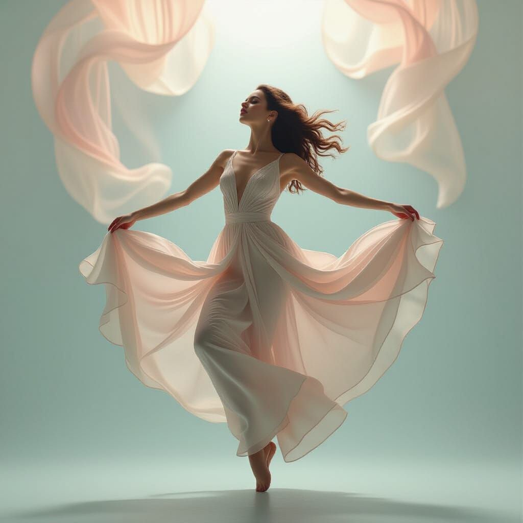 Ethereal Dancer in Midair with Pastel Hues