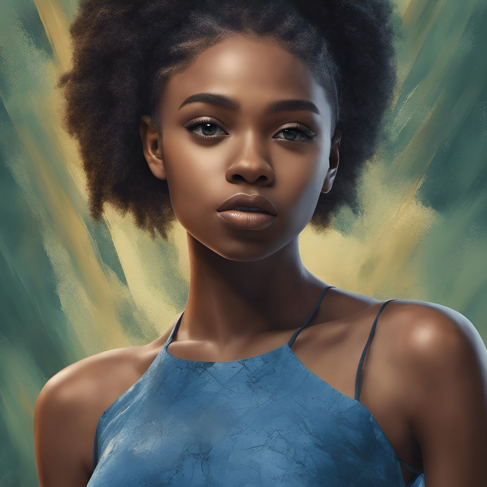Hyperrealistic Portrait of Teenager in Blue Dress
