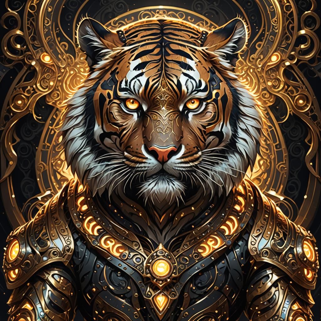 Tiger with glowing eyes, vector art, , trending on Artstatio...