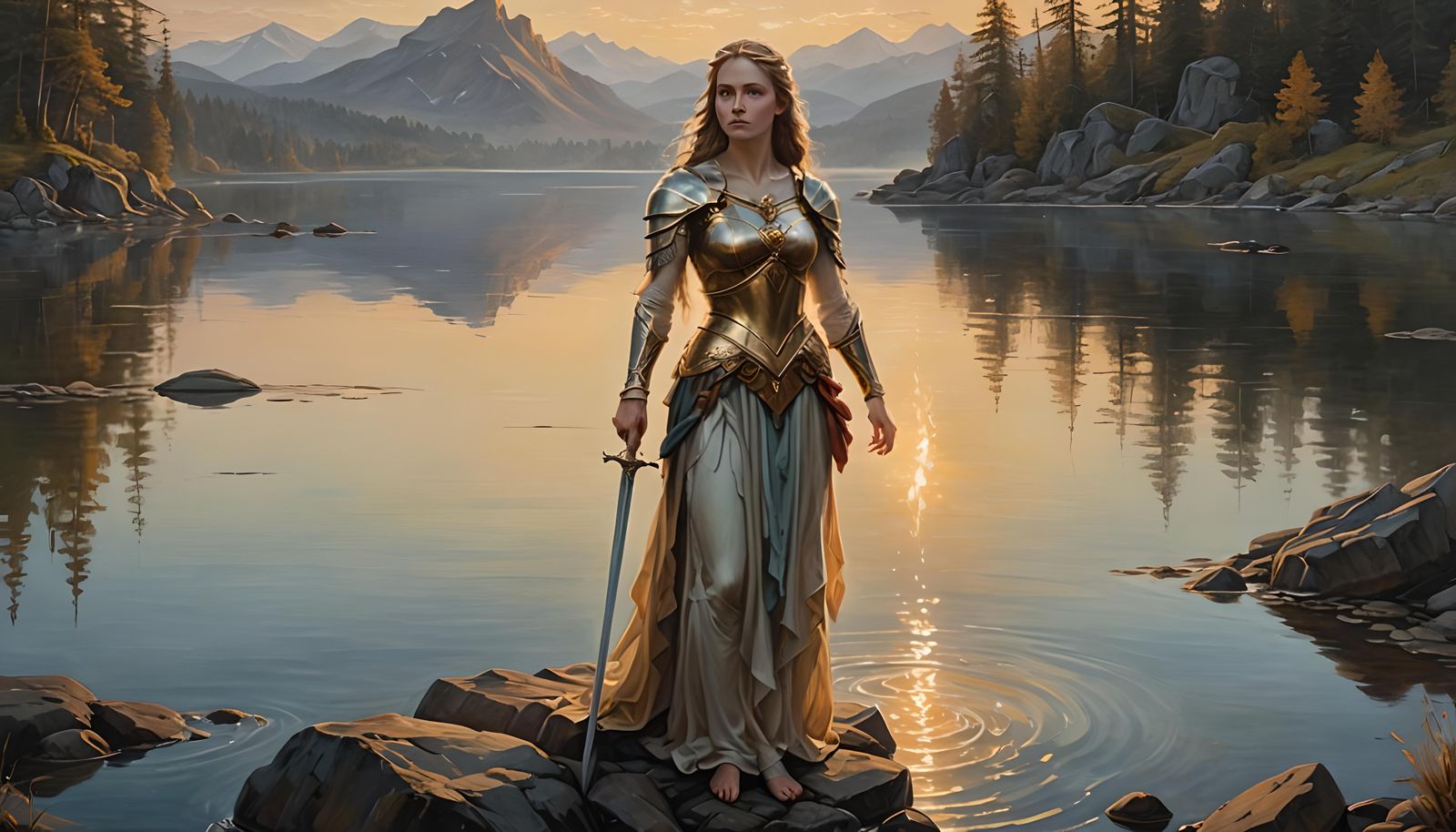 Lady of the Lake with Excalibur as Oil Painting