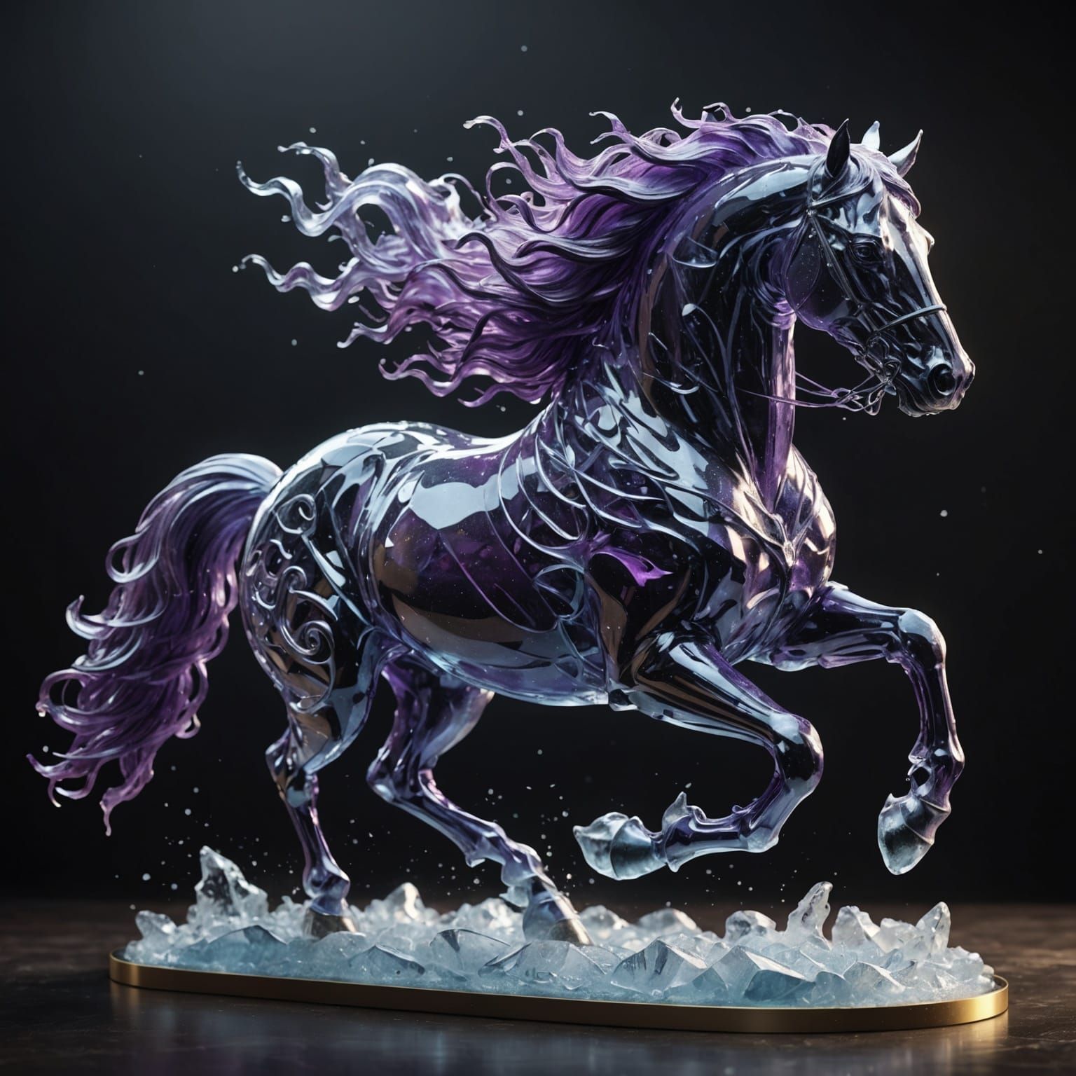 Galloping Horse Ice Sculpture in Dark Fantasy Style