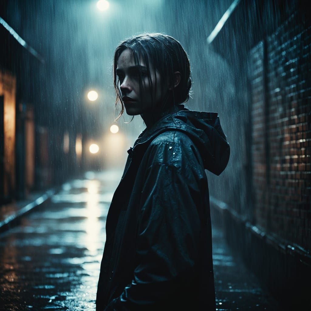 Moody Woman in Alleyway: Cinematic Film Style