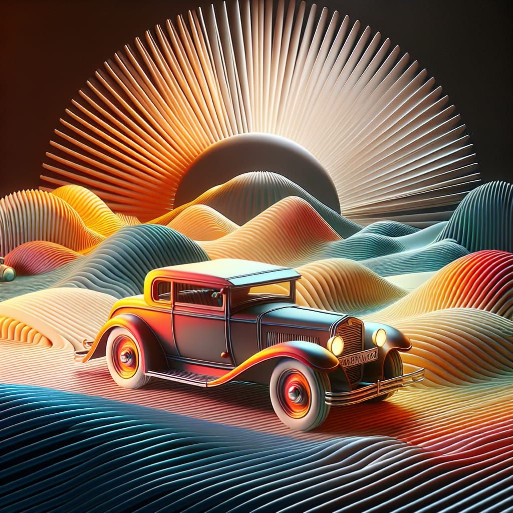 1970s Plastic Vintage Cars in 3D Digital Art