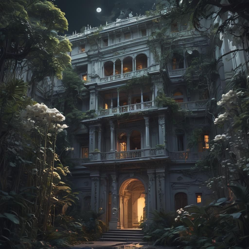 Jungle Palace Under Moonlight: A Fantasy Matte Painting