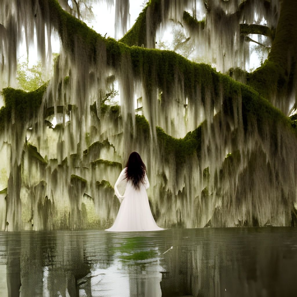 Ghostly Woman Reaching for Spanish Moss in Lake