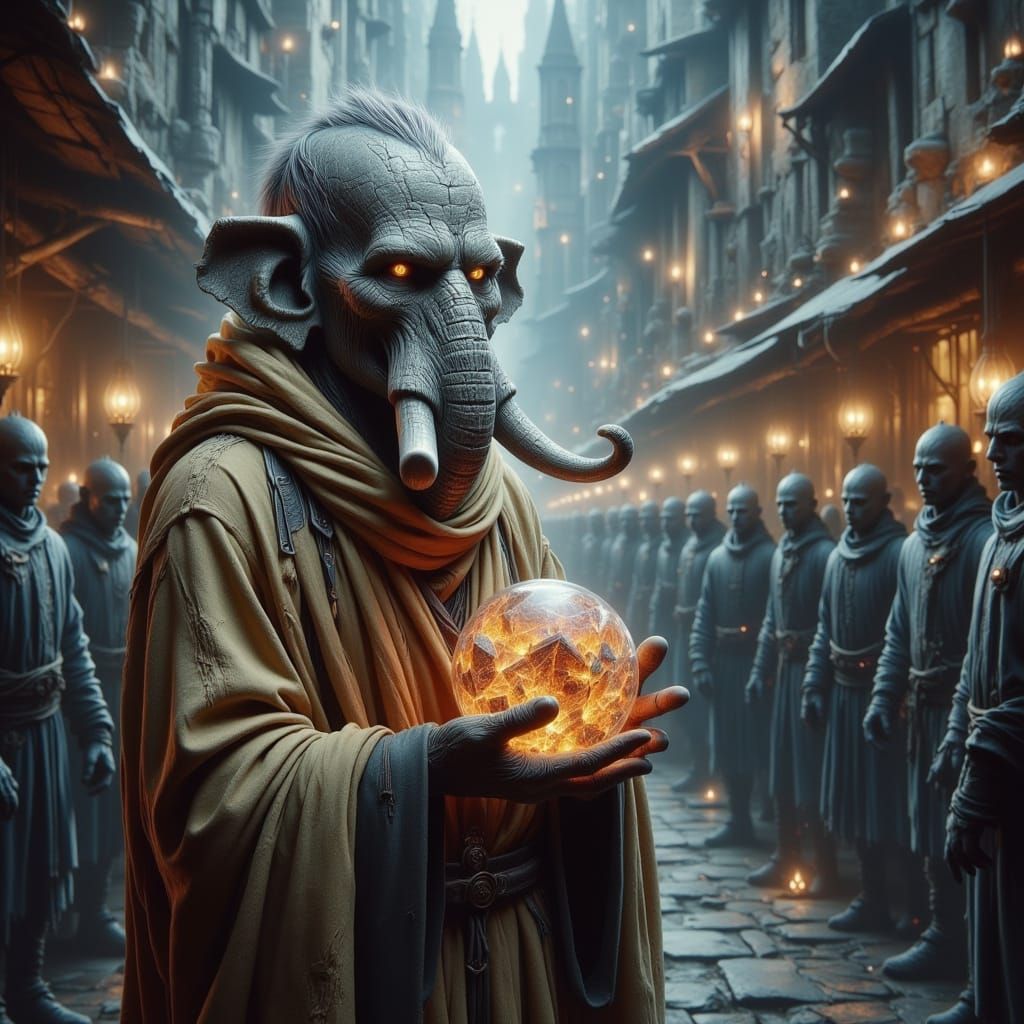 Surreal Proboscis Monk in Medieval Market