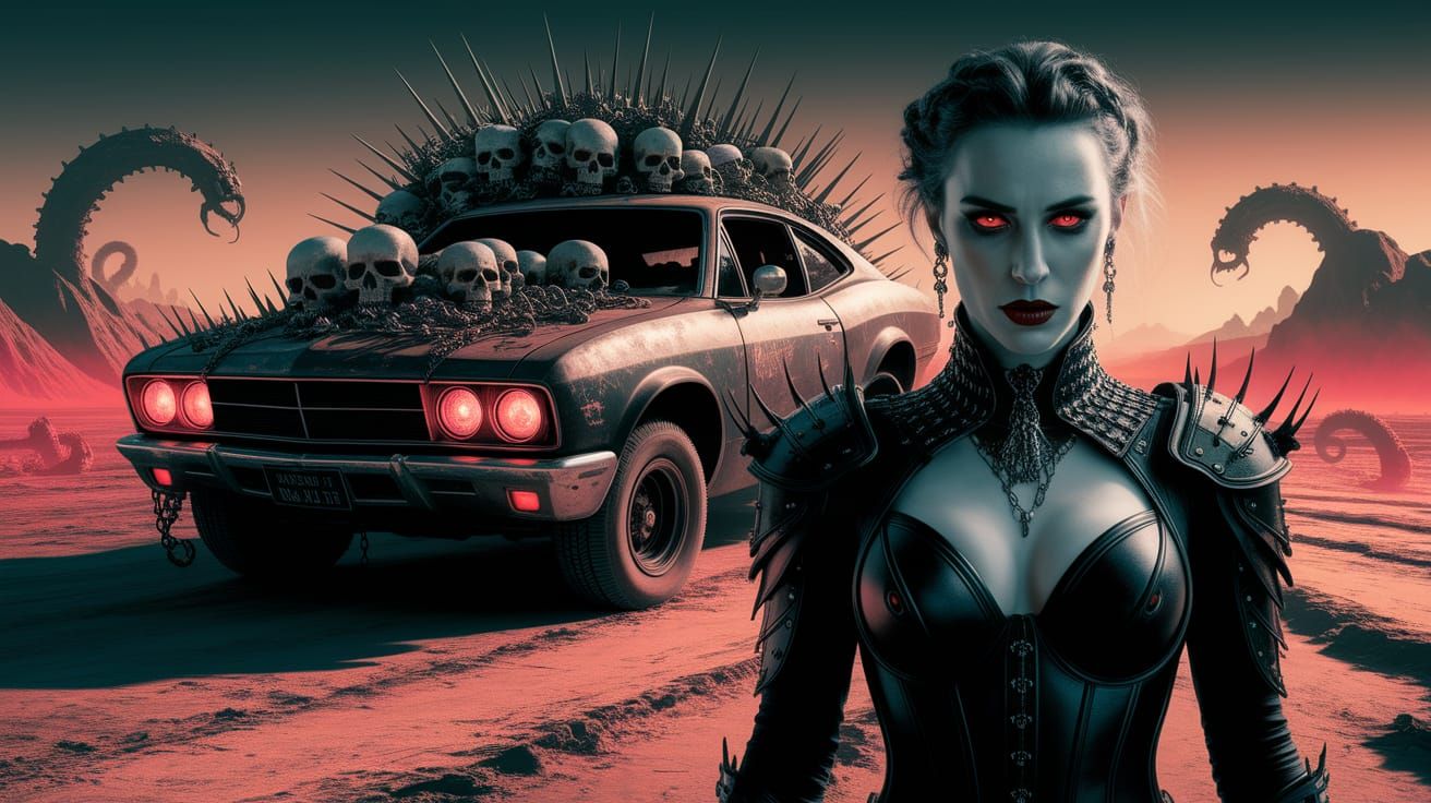 Gothic Warrior Woman in Leather Armor with Glowing Eyes