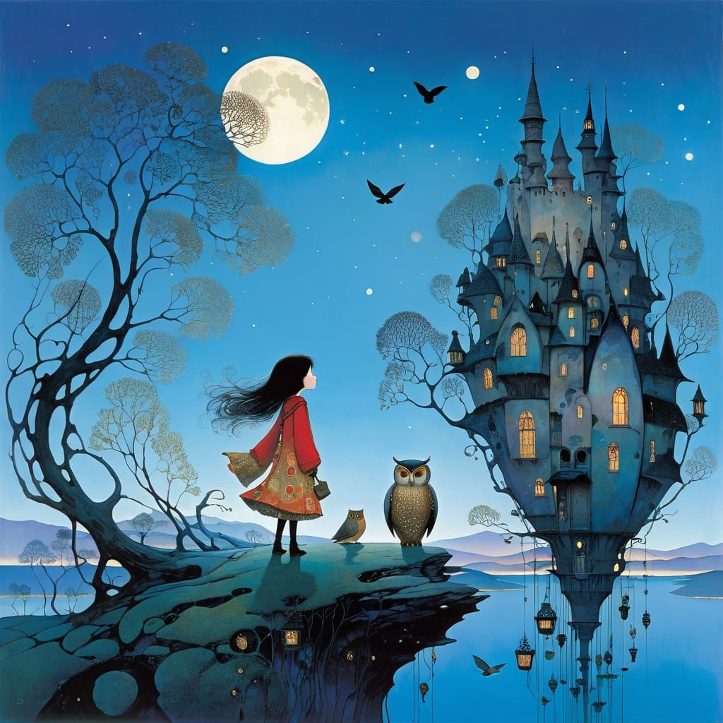 Whimsical Owl Illustration in Folk Art Style