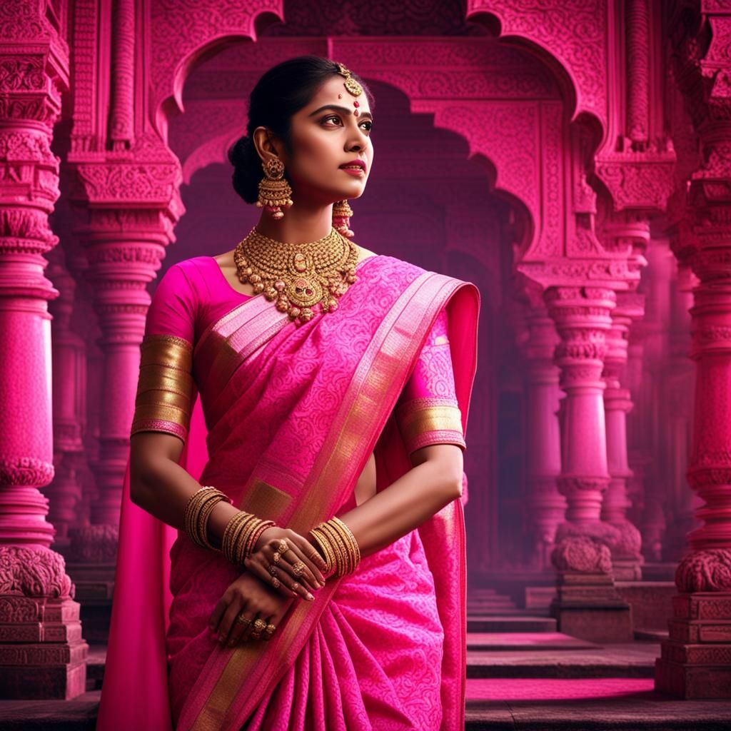 Woman in Pink Saree: Digital Matte Painting