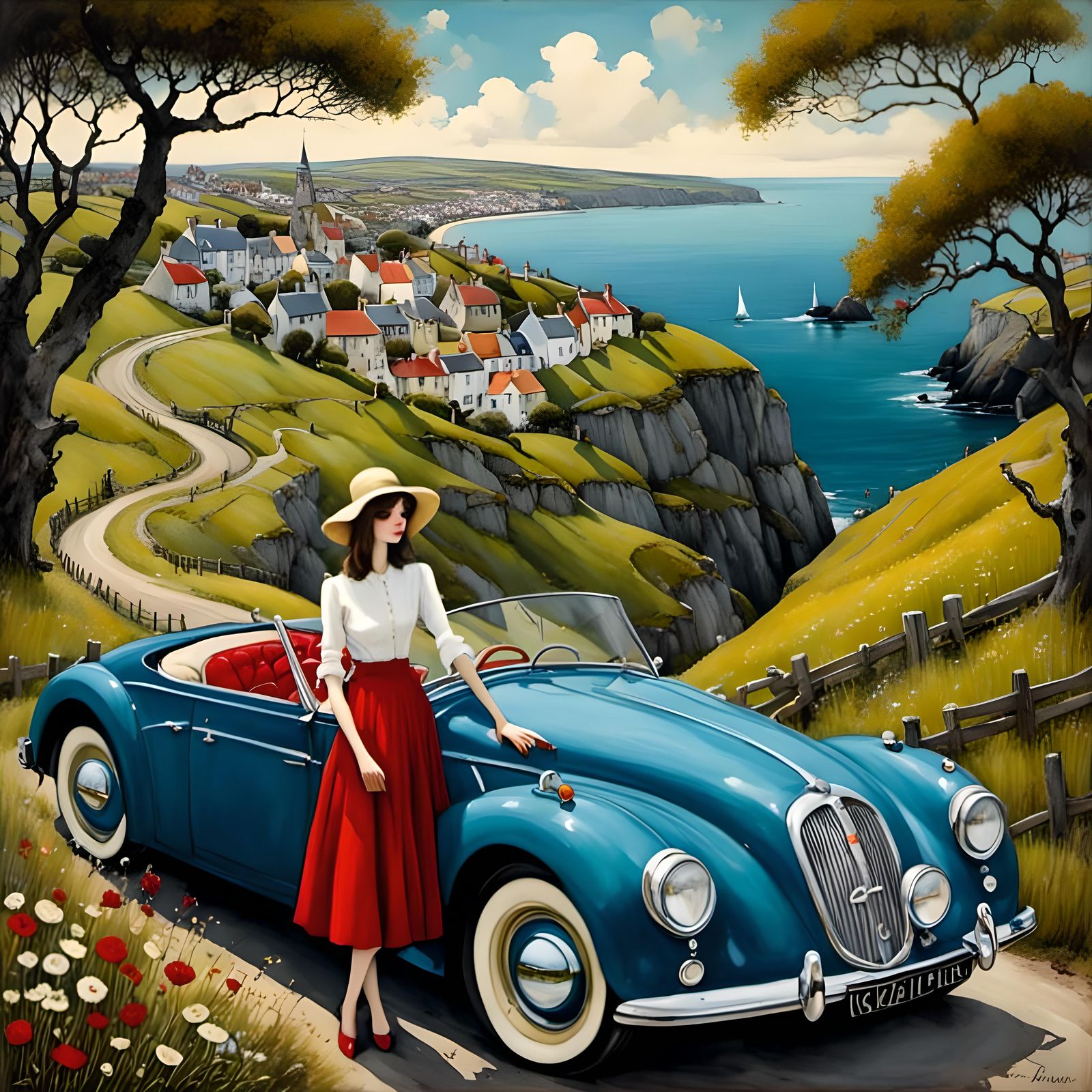 Vintage Car Voyage: Clifftop Roadside Fairy-Tale