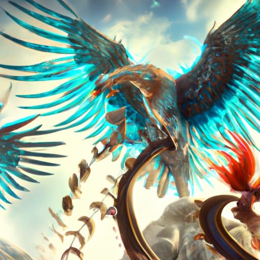 Angelic Figures Soar in a Colorful Bird World