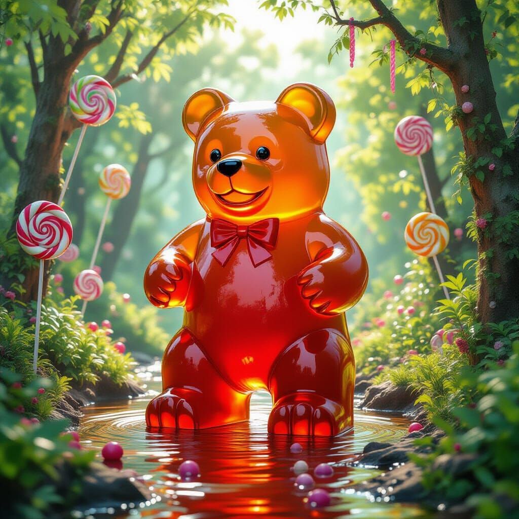 Colossal Gummy Bear Monster in Candy Forest
