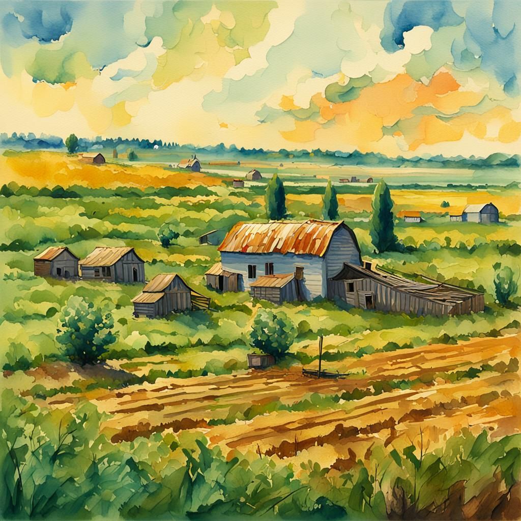 Eerie Mutant Farmlands of Moldova in Gouache Style