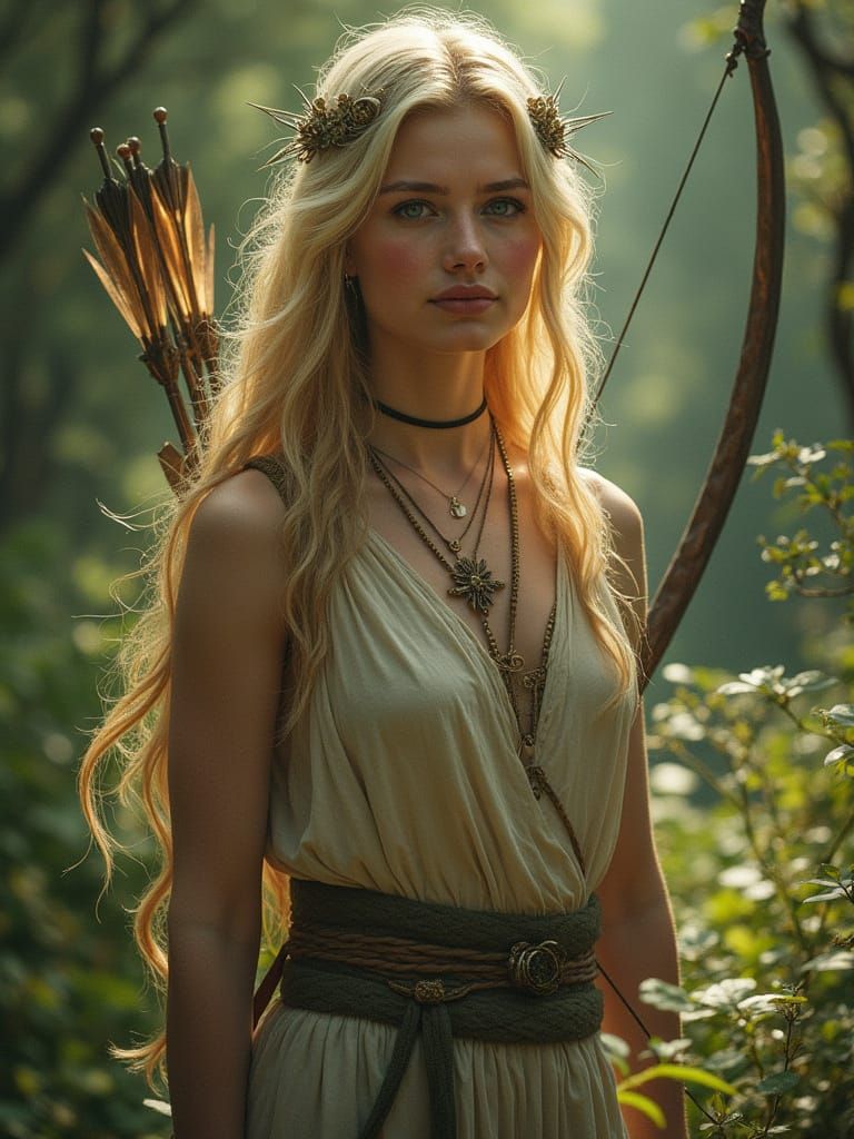 Goddess Artemis in Wilderness, Photorealistic Style