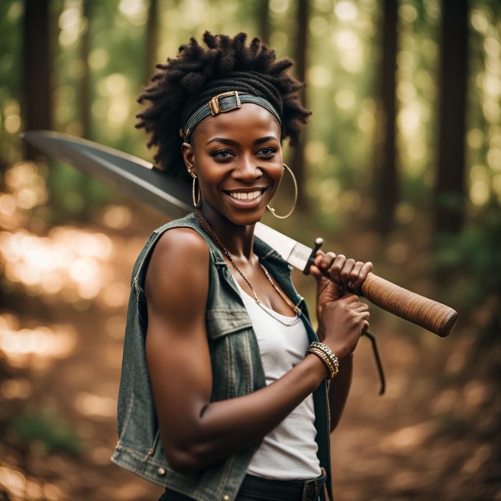 Smiling African Rapper Portrait with Machete