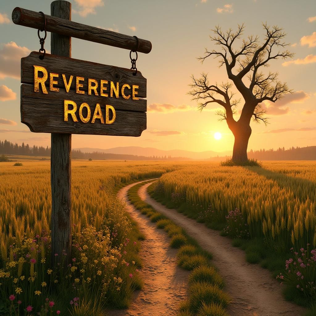 Rustic Sign for Reverence Road at Sunset