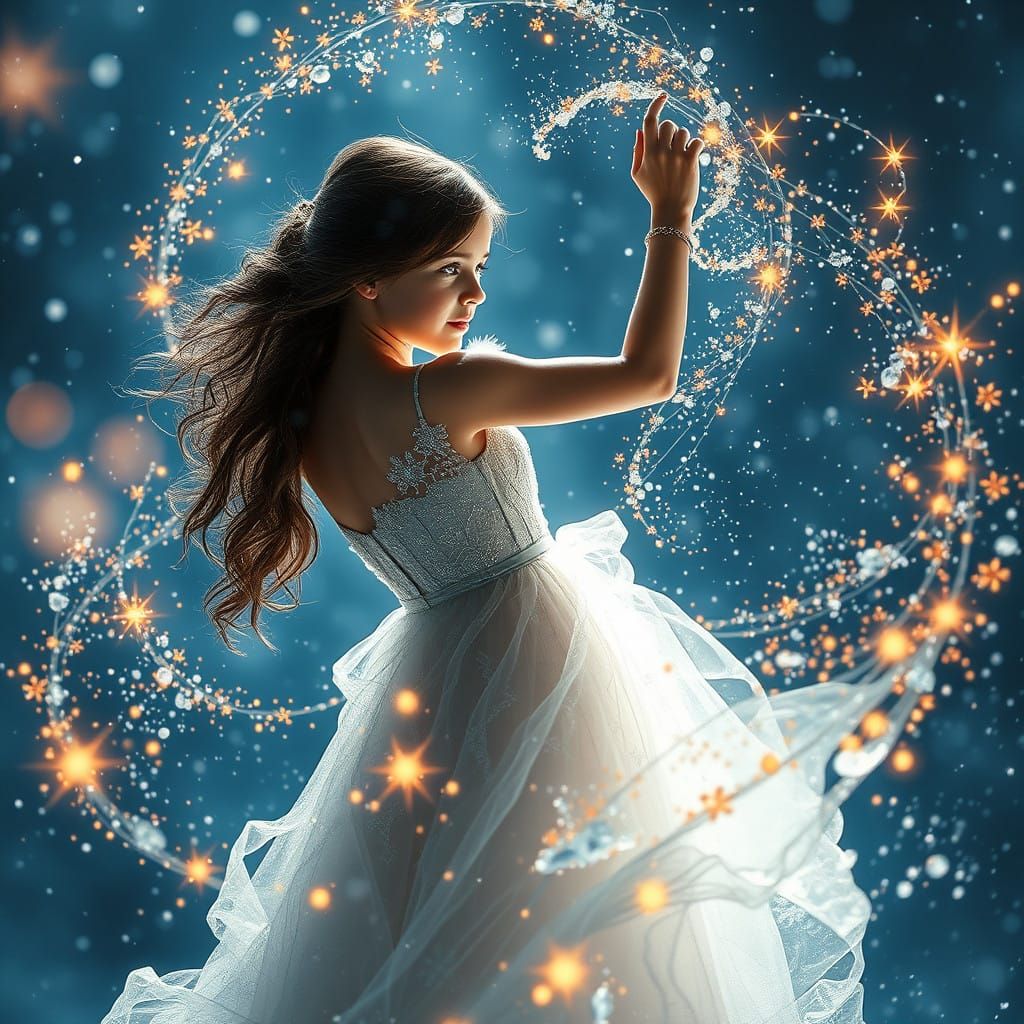 Ethereal Young Dancer in a Whimsical Winter Wonderland