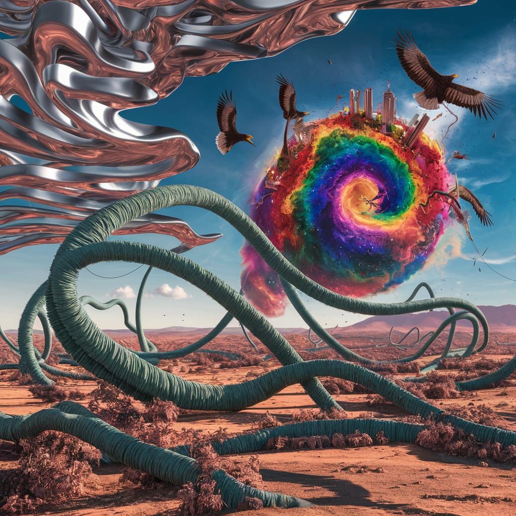 Surreal Landscape with Floating Megacity, Salvador Dali Styl...